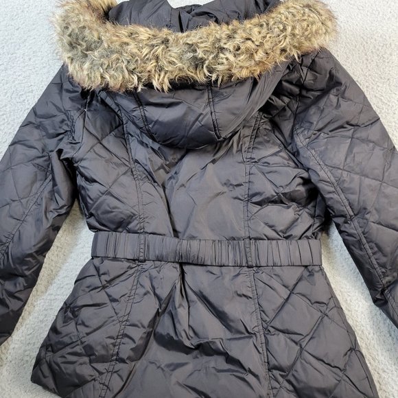 Express Coat Women's Size Medium Black Faux Fur Hood Down Filled Quilted - Picture 5 of 10